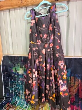 Floral Fit-and-Flare Sleeveless Dress - Black with Pink & Purple Blooms H&M